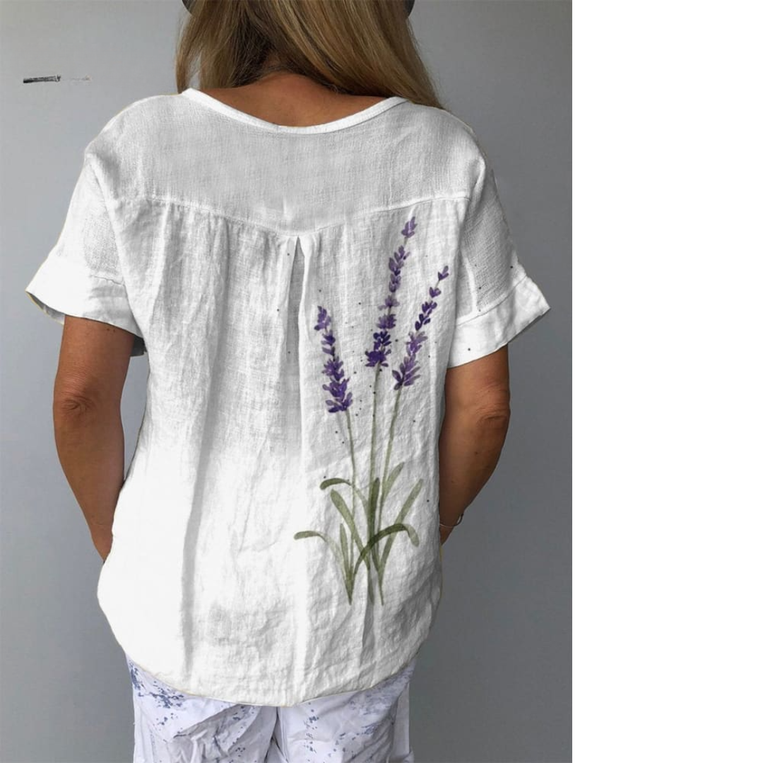 Yna - Akvarel lavendel blomsterprintet casual skjorte