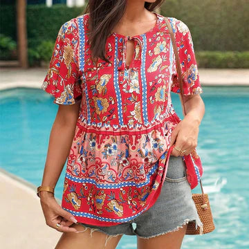 Anastasia - Bluse med boho-blomster