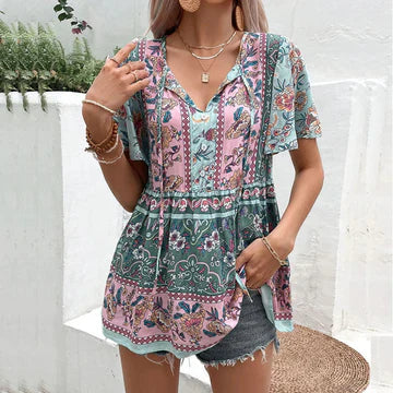 Anastasia - Bluse med boho-blomster