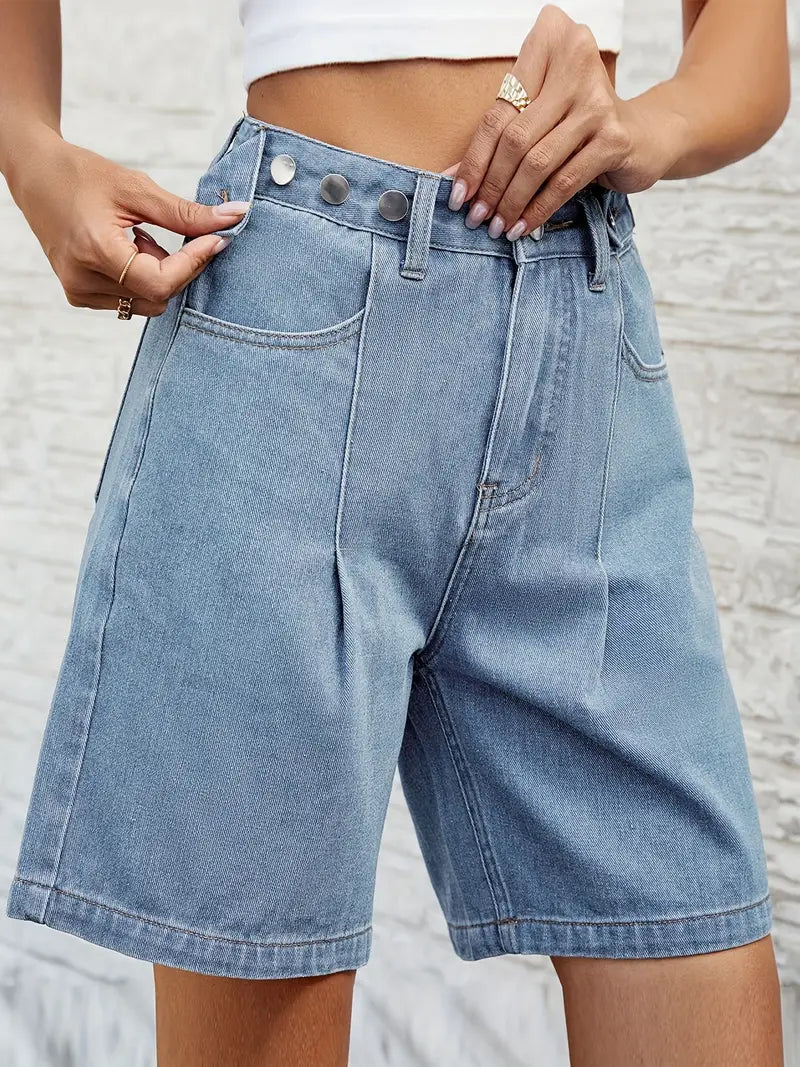 Phyllis - Plisserede denimshorts med justerbar talje