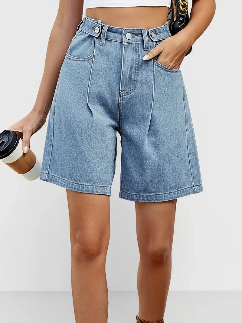 Phyllis - Plisserede denimshorts med justerbar talje