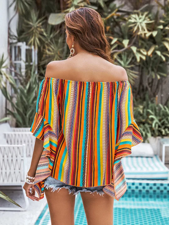 Bernadette - Bohème stribet off-shoulder blus