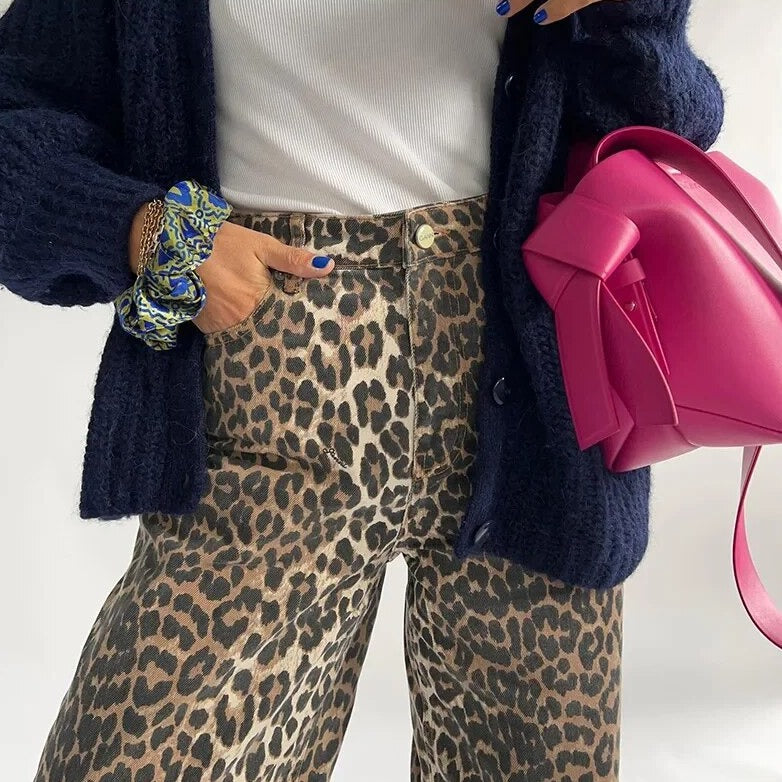 Bonnie - Vintage-jeans med leopardprin