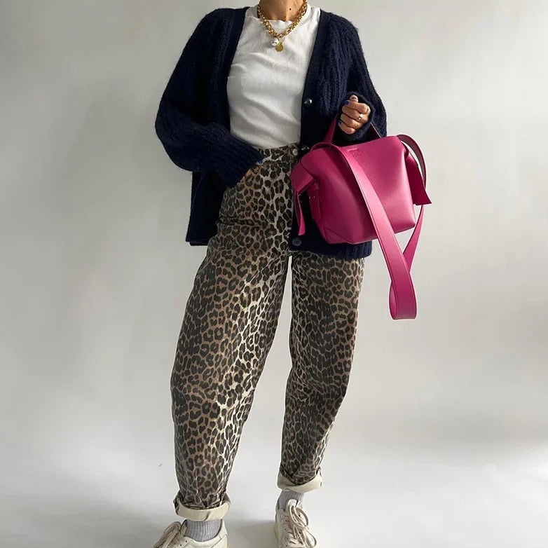 Bonnie - Vintage-jeans med leopardprin