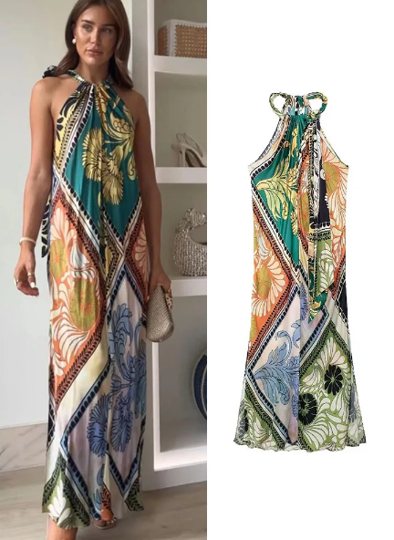 Clara -  Boho midi løse kjoler med print til dame