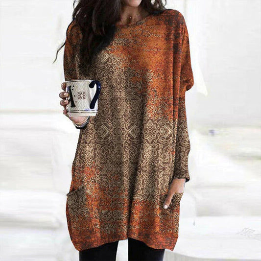 Lucianna - Elegant orange sweater med mandalaprint